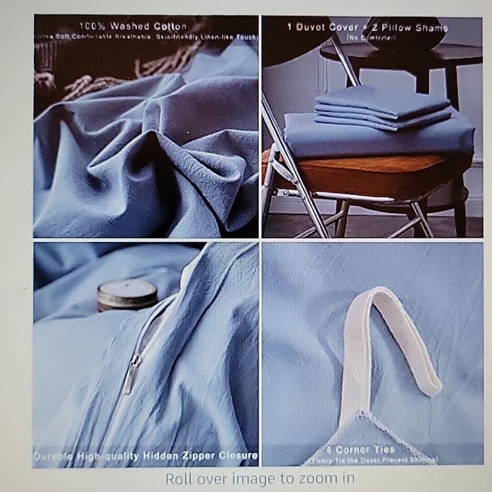 Janlive gray/blue washed 100% cotton Full Duvet cover set 2 shams zip Full New…